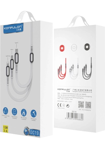 Bfs DC19 3in1 USB Kablo 1.3m 3A - Kırmızı fiyatları