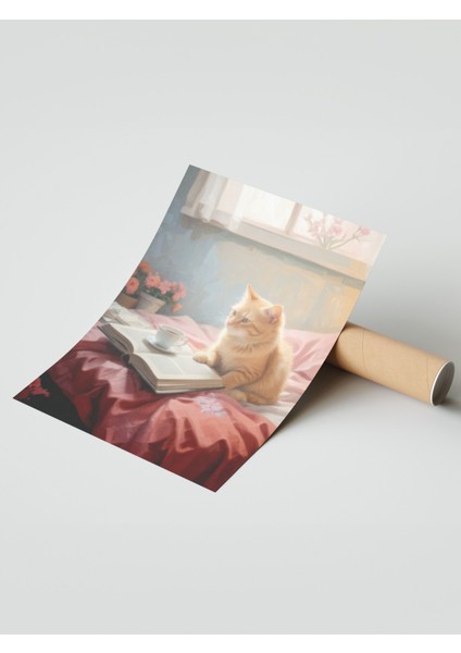 Çerçevesiz Poster, Pencereden Bakan Kedi – Sıcak Ev Sahnesi, Ofis Dekoru Poster No: 110028 modelleri