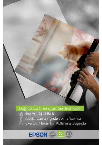 Çerçevesiz Poster, Pencereden Bakan Kedi – Sıcak Ev Sahnesi, Ofis Dekoru Poster No: 110028