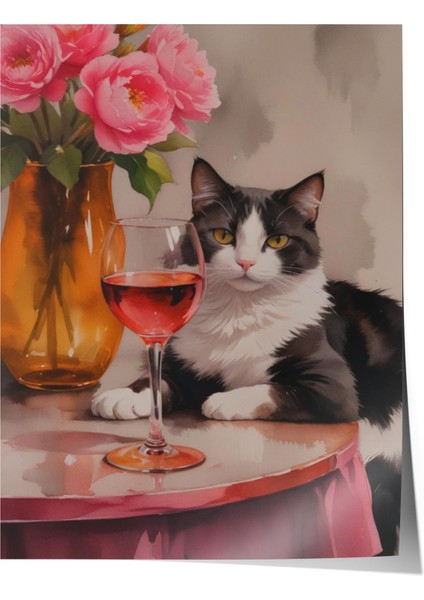 Çerçevesiz Poster, Gül ve Kedi Natürmort, Yatak Odası Dekoru Poster No: 109736