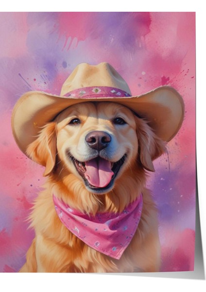 Çerçevesiz Poster, Kovboy Şapkalı Köpek – Eğlenceli Portre, Genç Odası Dekoru Poster No: 110001