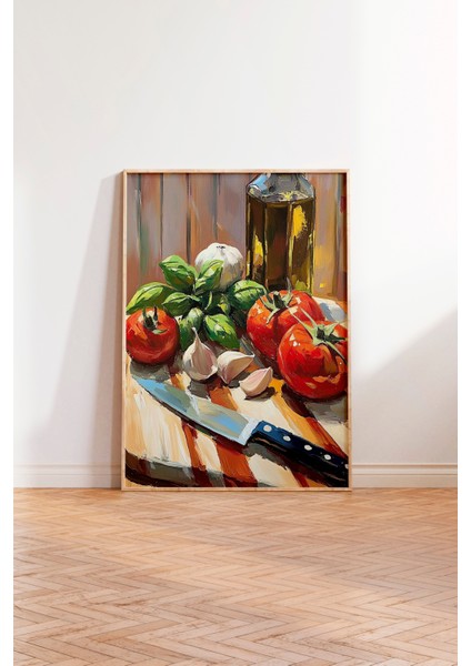Ahşap Çerçeveli Tablo, Domates ve Mozzarella – Akdeniz Sofrası, Mutfak Dekoru Poster No: 110142 modelleri