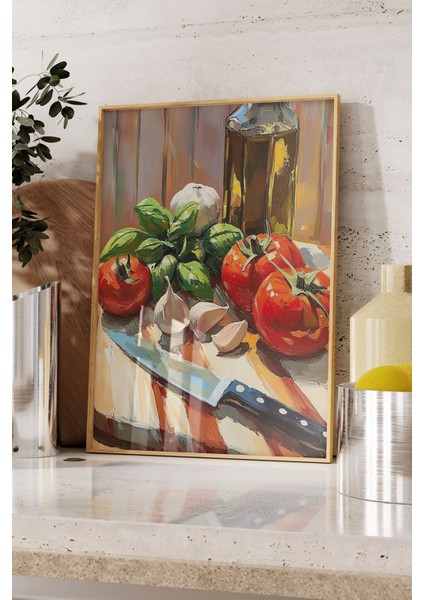 Ahşap Çerçeveli Tablo, Domates ve Mozzarella – Akdeniz Sofrası, Mutfak Dekoru Poster No: 110142 fırsatları