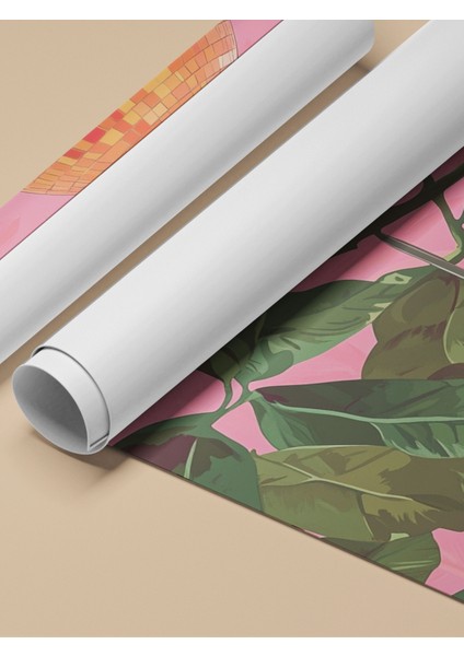 Çerçevesiz Poster, Pembe Tropikal Meyve ve Yaprak Kompozisyonu, Mutfak Dekoru Poster No: 110220 fırsatları