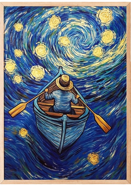 Ahşap Çerçeveli Tablo, Yıldızlı Gece – Van Gogh Esintisi, Salon Dekoru Poster No: 110253