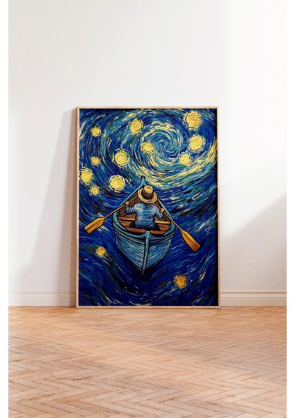 Ahşap Çerçeveli Tablo, Yıldızlı Gece – Van Gogh Esintisi, Salon Dekoru Poster No: 110253 modelleri