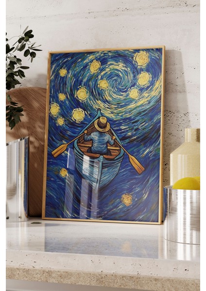 Ahşap Çerçeveli Tablo, Yıldızlı Gece – Van Gogh Esintisi, Salon Dekoru Poster No: 110253 fırsatları