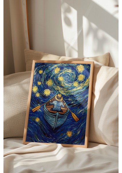 Ahşap Çerçeveli Tablo, Yıldızlı Gece – Van Gogh Esintisi, Salon Dekoru Poster No: 110253 indirimleri
