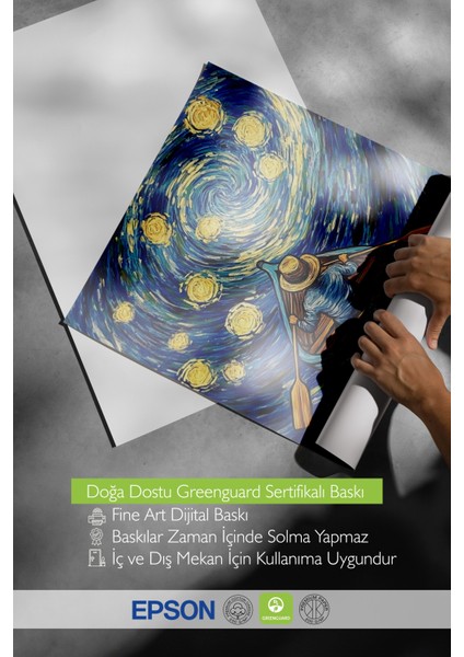 Ahşap Çerçeveli Tablo, Yıldızlı Gece – Van Gogh Esintisi, Salon Dekoru Poster No: 110253