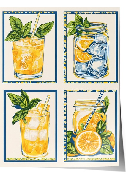 Çerçevesiz Poster, Dört Mevsim Limon Illüstrasyonu, Mutfak Dekoru Poster No: 110037