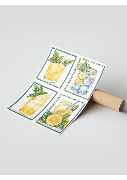 Çerçevesiz Poster, Dört Mevsim Limon Illüstrasyonu, Mutfak Dekoru Poster No: 110037 modelleri