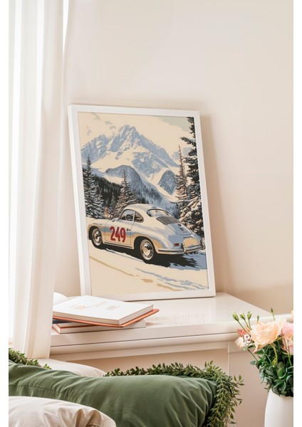 Beyaz Çerçeveli Tablo, Dağ Manzarasında Spor Araba, Genç Odası Dekoru Poster No: 110661 fiyatları