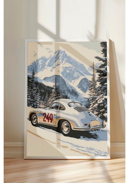 Beyaz Çerçeveli Tablo, Dağ Manzarasında Spor Araba, Genç Odası Dekoru Poster No: 110661 modelleri