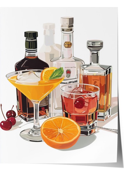 Çerçevesiz Poster, Viski ve Portakal Dilimleri, Mutfak Dekoru Poster No: 110205