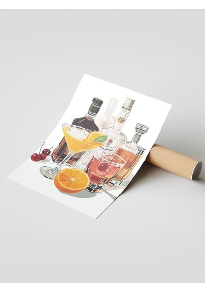 Çerçevesiz Poster, Viski ve Portakal Dilimleri, Mutfak Dekoru Poster No: 110205 modelleri
