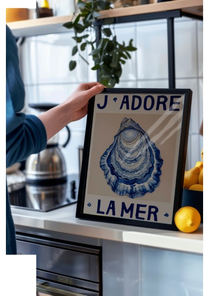 Siyah Çerçeveli Tablo, Mavi Midye Illüstrasyonu – Sahil Esintisi, Banyo Dekoru Poster No: 109764 modelleri