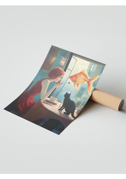 Çerçevesiz Poster, Karanlıkta Kedi ve Şarap Kadehi, Ofis Dekoru Poster No: 110162 modelleri