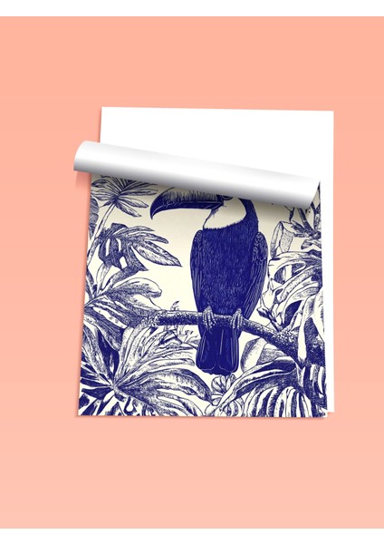 Çerçevesiz Poster, Mavi Beyaz Tropikal Kuş Çizimi, Salon Dekoru Poster No: 110769 fiyatları