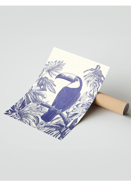 Çerçevesiz Poster, Mavi Beyaz Tropikal Kuş Çizimi, Salon Dekoru Poster No: 110769 modelleri