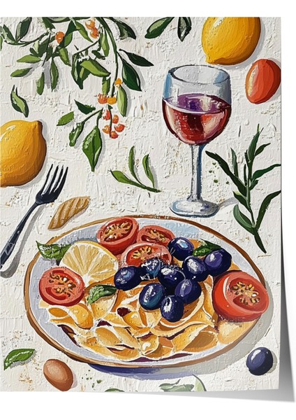 Çerçevesiz Poster, Meyve Tabağı ve Portakal Suyu, Mutfak Dekoru Poster No: 110177