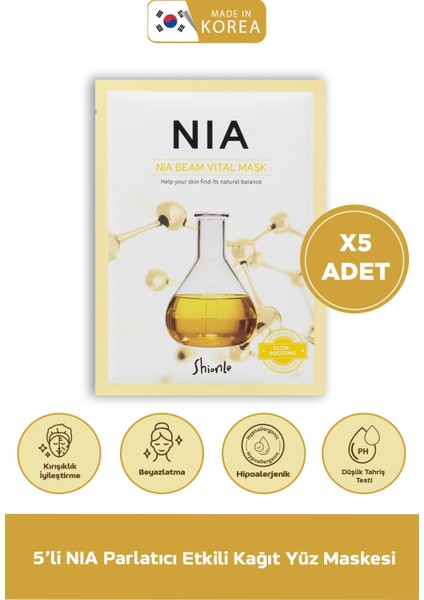 Pirinç Kepeği & Niasinamid Işıltısı ile Derinlemesine Besleme Sunan Nia Kore Kağıt Yüz Maskesi 5'li