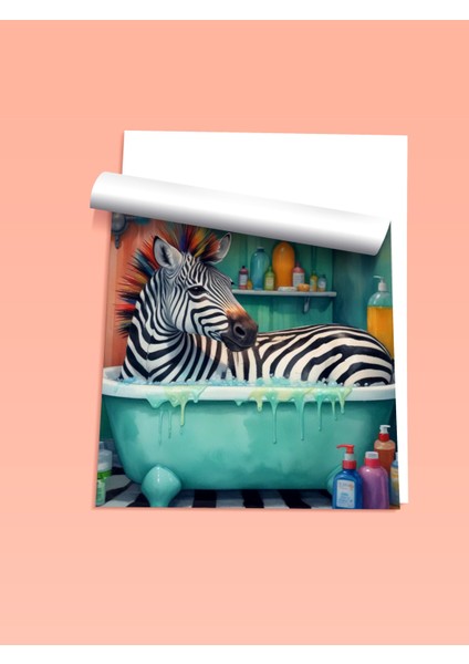 Çerçevesiz Poster, Küvette Zebra – Mizahi Safari Kompozisyonu, Banyo Dekoru Poster No: 109907 fiyatları
