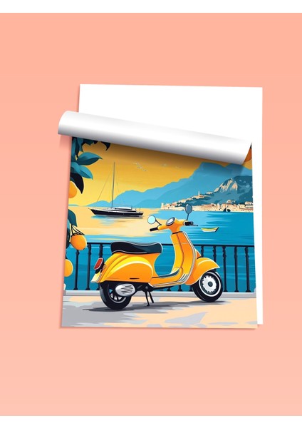 Çerçevesiz Poster, Sarı Scooter ile Sahil Yolu, Genç Odası Dekoru Poster No: 110855 fiyatları