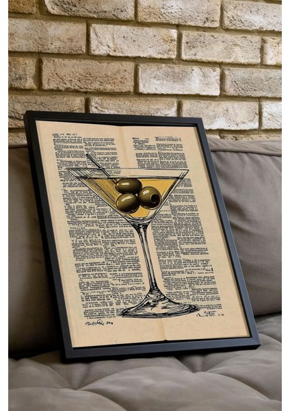 Siyah Çerçeveli Tablo, Martini Kadehi ve Zeytin – Retro Çizim, Mutfak Dekoru Poster No: 111003 indirimleri
