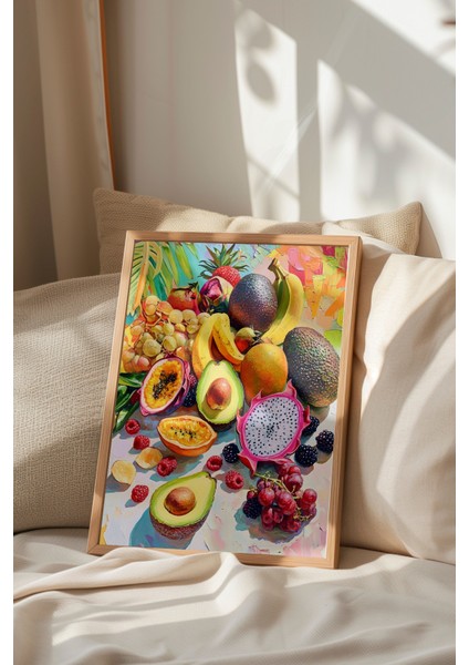 Ahşap Çerçeveli Tablo, Tropikal Meyve Dilimleri Üstten Görünüm, Mutfak Dekoru Poster No: 110127 indirimleri