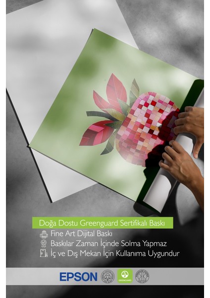 Çerçevesiz Poster, Pembe Kalpli Çilek Minimal Illüstrasyonu, Mutfak Dekoru Poster No: 110062