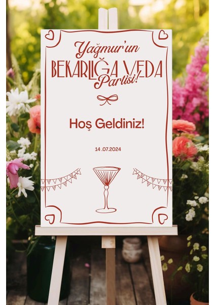 Kokteyl Kişiye Özel Bekarlığa Veda Partisi Karşılama Panosu, Bachelorette Isimli Tarihli Tuval Tablo