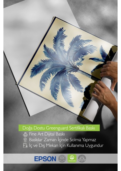 Ahşap Çerçeveli Tablo, Mavi Beyaz Palmiye Illüstrasyonu, Salon Dekoru Poster No: 110757