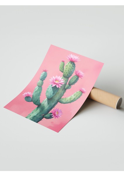 Çerçevesiz Poster, Pembe Kaktüs Minimal Illüstrasyon, Salon Dekoru Poster No: 109781 modelleri
