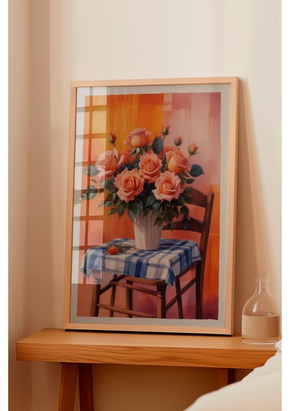 Ahşap Çerçeveli Tablo, Pastel Vazo ve Çiçekler – Natürmort, Mutfak Dekoru Poster No: 109802 fiyatları