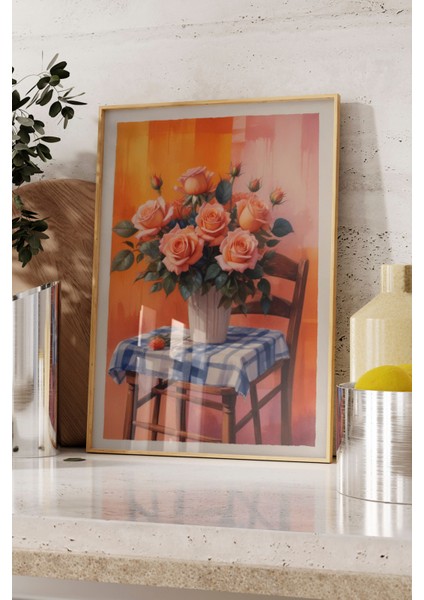 Ahşap Çerçeveli Tablo, Pastel Vazo ve Çiçekler – Natürmort, Mutfak Dekoru Poster No: 109802 fırsatları