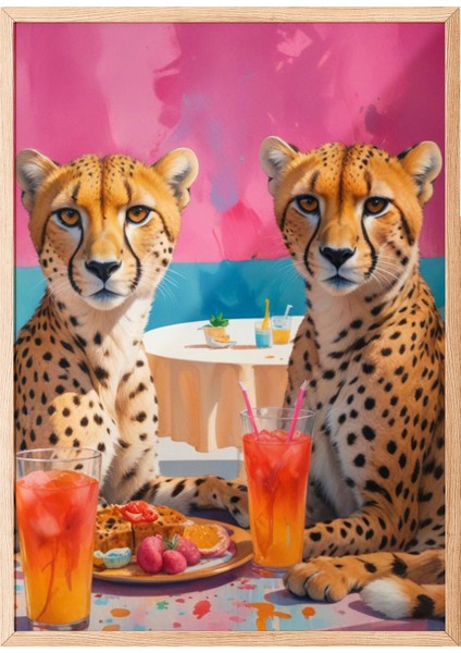 Ahşap Çerçeveli Tablo, Çitalar ve Kokteyller – Retro Çizim, Genç Odası Dekoru Poster No: 109807