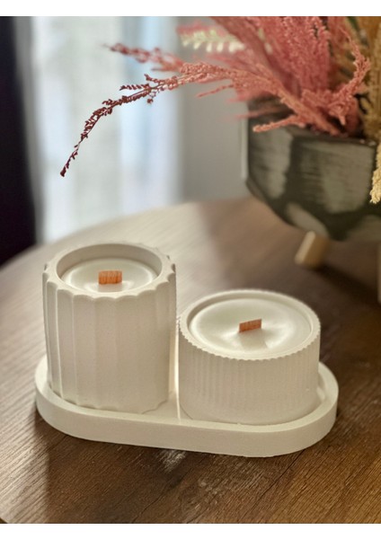 2li Soya Mum Set, Dekoratif Beyaz Beton Mum