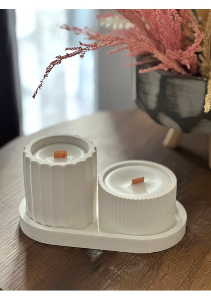 2li Soya Mum Set, Dekoratif Beyaz Beton Mum modelleri