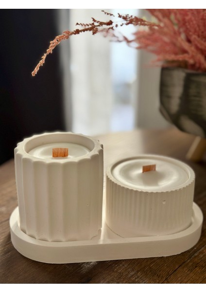 2li Soya Mum Set, Dekoratif Beyaz Beton Mum fırsatları