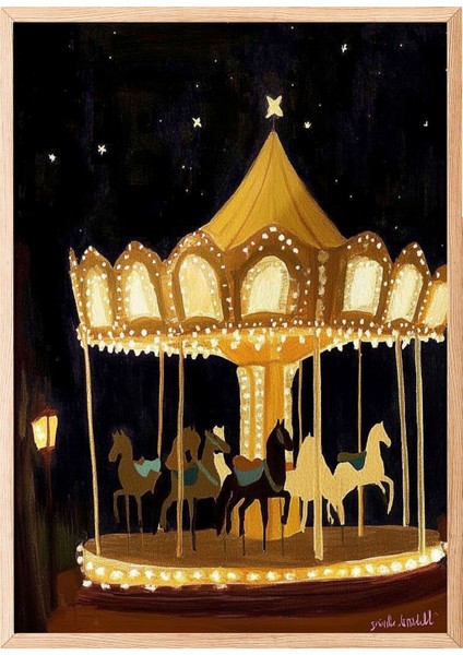 Ahşap Çerçeveli Tablo, Gece Lunapark Atlı Karınca, Genç Odası Dekoru Poster No: 110247