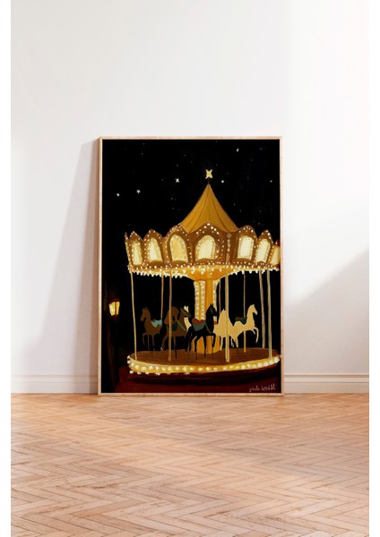 Ahşap Çerçeveli Tablo, Gece Lunapark Atlı Karınca, Genç Odası Dekoru Poster No: 110247 modelleri