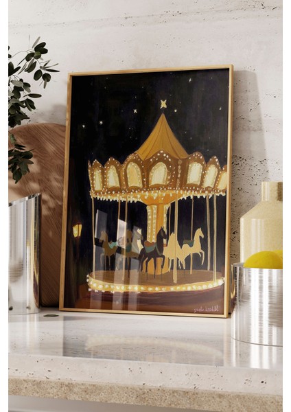 Ahşap Çerçeveli Tablo, Gece Lunapark Atlı Karınca, Genç Odası Dekoru Poster No: 110247 fırsatları