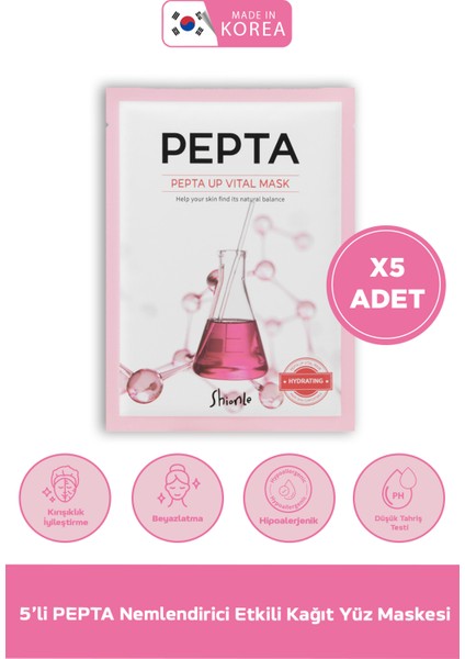 Parlaklık ve Canlılık Etkisi Gösteren Pepta Up Kore Kağıt Yüz Maskesi 5'li
