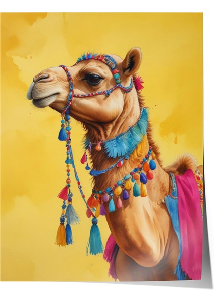 Çerçevesiz Poster, Deve Portresi – Etnik Illüstrasyon, Ofis Dekoru Poster No: 109901