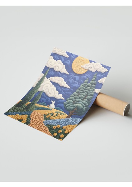 Çerçevesiz Poster, Gün Batımında Kır Evleri ve Tarlalar, Salon Dekoru Poster No: 110829 modelleri