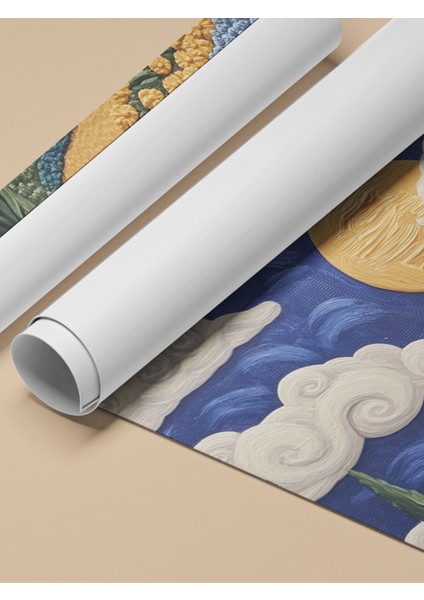 Çerçevesiz Poster, Gün Batımında Kır Evleri ve Tarlalar, Salon Dekoru Poster No: 110829 fırsatları