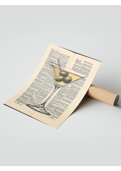 Çerçevesiz Poster, Martini Kadehi ve Zeytin – Retro Çizim, Mutfak Dekoru Poster No: 111003 modelleri