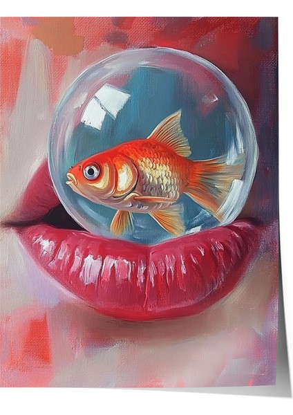 Çerçevesiz Poster, Pembe Dudaklar ve Renkli Top – Pop Art, Genç Odası Dekoru Poster No: 110131