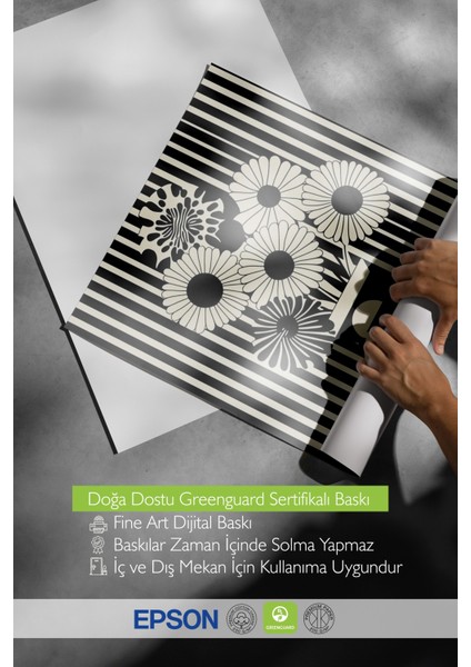 Ahşap Çerçeveli Tablo, Siyah Beyaz Vazo ve Çiçek Deseni, Salon Dekoru Poster No: 111130