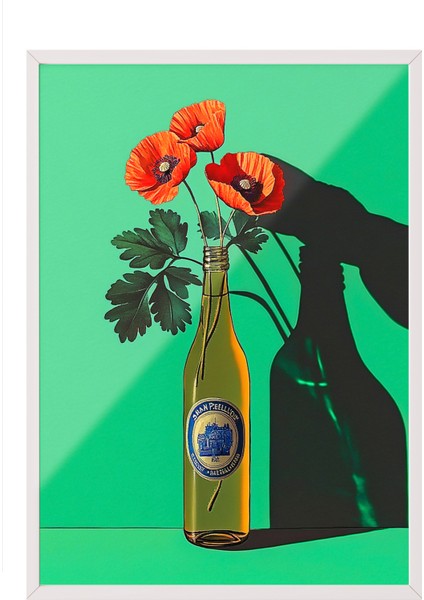 Beyaz Çerçeveli Tablo, Vazoda Kırmızı Çiçek Minimal Illüstrasyonu, Salon Dekoru Poster No: 110260